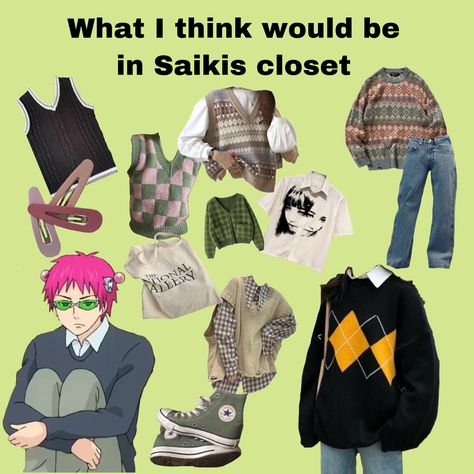 Saiki K Casual Clothes, Saiki Inspired Outfits, Saiki K Outfit Ideas, Saiki K Inspired Outfits, Saiki Kusuo Outfit, Saiki K Outfits, Saiki Cosplay, Saiki Kusuo Cosplay, Geeky Clothes