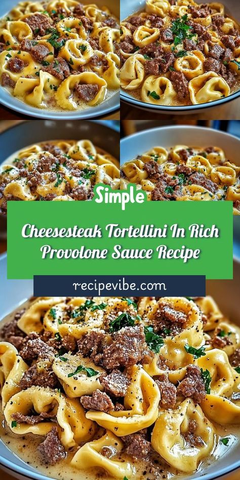 Want to impress your guests with a delightful side dish? The Cheesesteak Tortellini in Rich Provolone Sauce is the perfect blend of flavors to pair with steak dinners! Save this recipe now for your next culinary masterpiece! Best Philly Cheesesteak, Tortellini Recipe, Steak Dinners, Cheesesteak Recipe, Steak Pasta, Tortellini Recipes, Tortellini Pasta, Cheesy Pasta, Pasta Soup