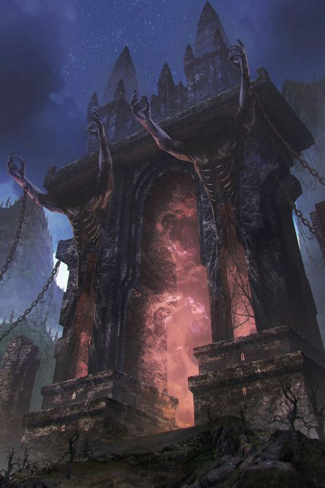 Chaos gate, silentfield . on ArtStation at https://www.artstation.com/artwork/zOz9Yq Nightmare Realm, Gothic Fantasy Art, Horror Posters, Paintings And Drawings, Fantasy Castle, Fantasy Story, Fantasy Setting, Fantasy Places, Fantasy Art Landscapes