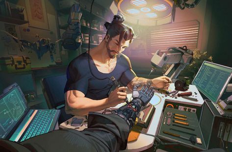 Hanzo And Cassidy, Mechanics Aesthetic, Arte Van Gogh, Overwatch Fan Art, Cyberpunk Aesthetic, Arte Cyberpunk, Cyberpunk Character, Ex Machina, Cyberpunk Art