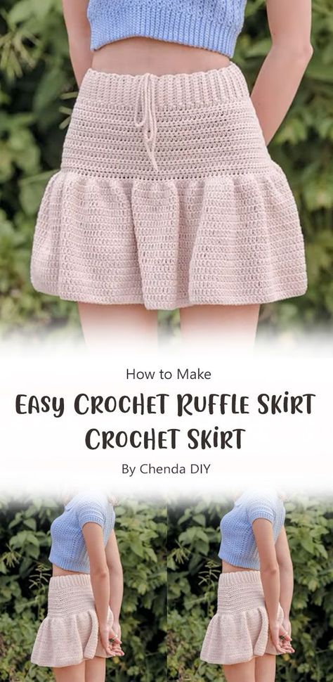 This Easy Crochet Ruffle Skirt – Crochet Skirt By Chenda DIY is incredibly easy to make, perfect for beginners! This skirt tutorial is simple and straightforward – you’ll have your finished skirt in no time. Ruffle Skirt Pattern, Knit Skirt Pattern, Skirt Pattern Free, Crochet Skirt Pattern, Crochet Bottoms, Crochet Fairy, Crochet Ruffle, Crochet Skirts, Crochet Tops Free Patterns