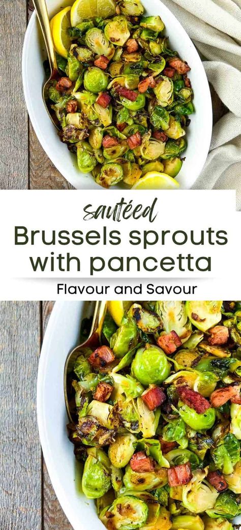 Crispy pancetta, garlic and onions raise a side dish of Brussels sprouts to a new level in this quick and easy, gluten-free recipe for sautéed Brussels sprouts with pancetta!