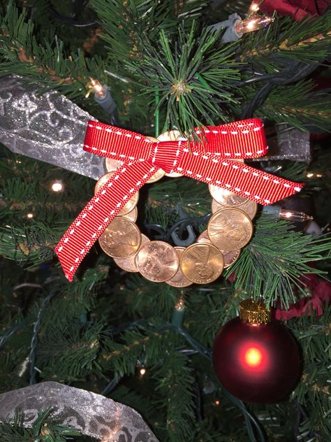 Pennies from heaven ornament for Christmas Christmas In Heaven Diy, Penny From Heaven, Penny Crafts, Heaven Ornament, Christmas In, Pennies From Heaven, For Christmas, Christmas In Heaven, Ornament Diy