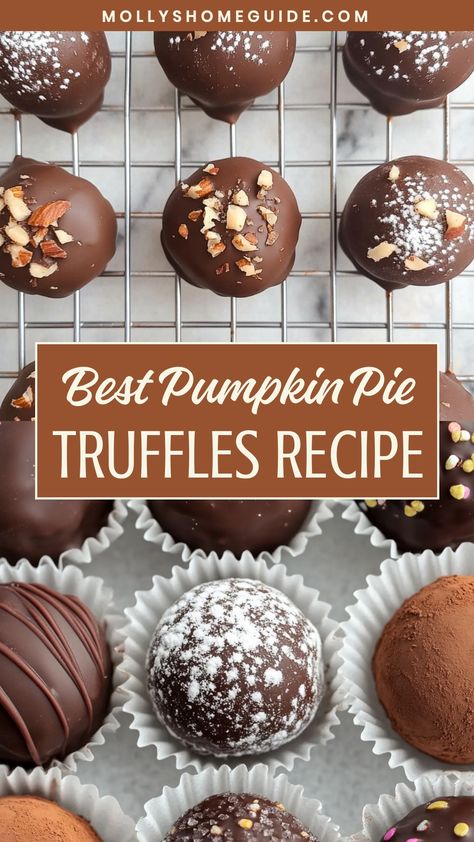 Indulge in the delightful flavors of fall with these easy-to-make pumpkin pie truffles. These rich, creamy treats are perfect for satisfying your sweet tooth cravings or for sharing at festive gatherings. With a blend of pumpkin and spice coated in decadent chocolate, these truffles will surely be a hit with friends and family. Enjoy the taste of homemade pumpkin pie in each bite without all the hassle of baking. Pumpkin Spice Mousse Recipe, Pumpkin Pie Balls From Leftover Pie, Pumpkin Pie Truffles From Pie, Pumpkin Truffles Recipe, Pumpkin Pie Balls Dipped In Chocolate, Pumpkin Pie Oreo Balls, Fall Truffles, Pumpkin Spice Truffles, Pumpkin Pie Truffles