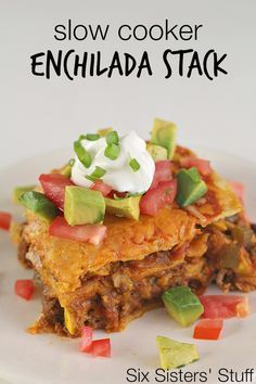 Slow Cooker Beef Enchilada Stack on SixSistersStuff.com- all the flavor without all the work! Enchilada Stack, 8 Can Taco Soup, Ranch Style Beans, Stacked Enchiladas, Slow Cooker Enchiladas, Beef Enchilada, Easy Enchiladas, Tamale Pie, Six Sisters Stuff