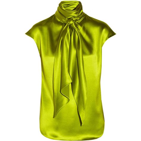 Oscar de la Renta Scarf-effect silk-charmeuse top ($295) ❤ liked on Polyvore featuring tops, blouses, shirts, oscar de la renta, chartreuse, ruched blouse, keyhole blouse, yellow top, yellow shirt and lightweight shirt Casual Turtleneck, Elegante Y Chic, Short Blouses, Pretty Blouses, Casual Tops For Women, Silk Charmeuse, Dress Design, Bling Bling, Cute Tops