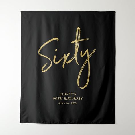 Black 40th Birthday Party, Sophisticated Party, Modern Tapestry, Birthday Party Backdrop, Birthday Party Design, Modern Tapestries, 40th Birthday Party, Black Backdrops, 60th Birthday Party