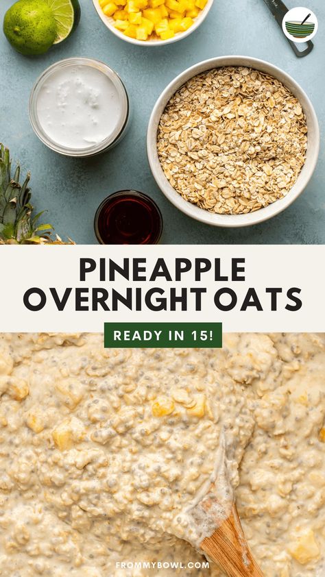 Enjoy these Pineapple Overnight Oats for a creamy, filling, and tropical breakfast you can take on the go! Vegan and Gluten-Free. Tropical Breakfast, Go Vegan, Oatmeal Breakfast, Breakfast Time, Overnight Oats, Free Recipes, Gluten Free Recipes, Oats, Breakfast Recipes