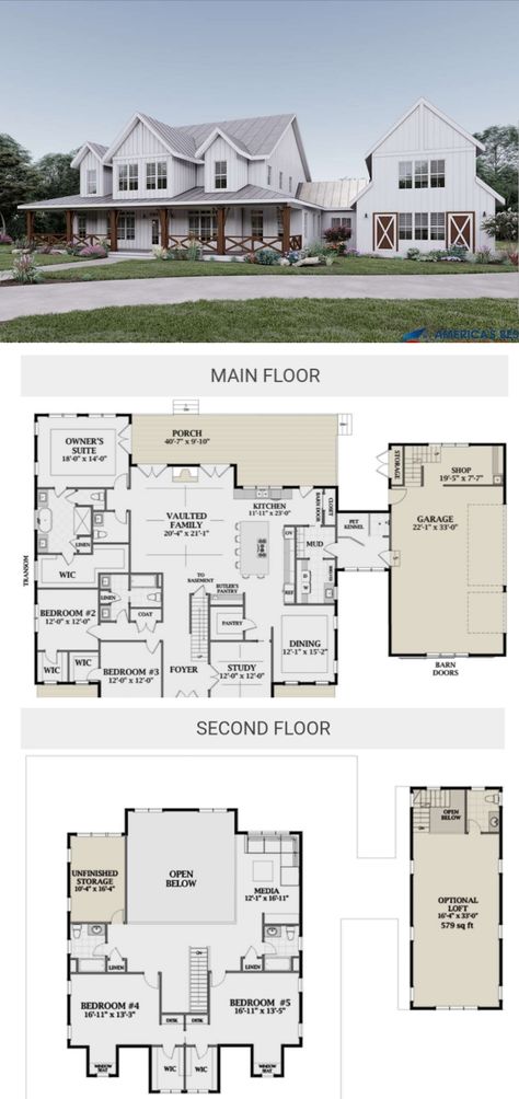 Main Floor Living House Plans, Modern Kitchen Design Exterior, Interior House Layout Floor Plans, New Build House Layout, Barndominium House Layouts, Farmhouse Looks Exterior, Country Farmhouse Blueprints, Blue Print Design House Plans, Farm House Plans Layout Design