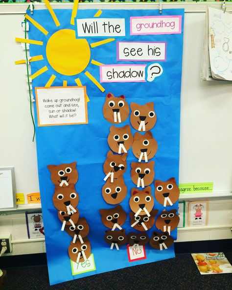 Groundhog's Day graphing fun! Groundhog Day Math Activities Preschool, Groundhog Day Kindergarten Free, Groundhog Day Math, Will The Groundhog See His Shadow Graph, Kindergarten Snacks, Preschool Groundhog, Kindergarten February, Miss Kindergarten, Literacy Games