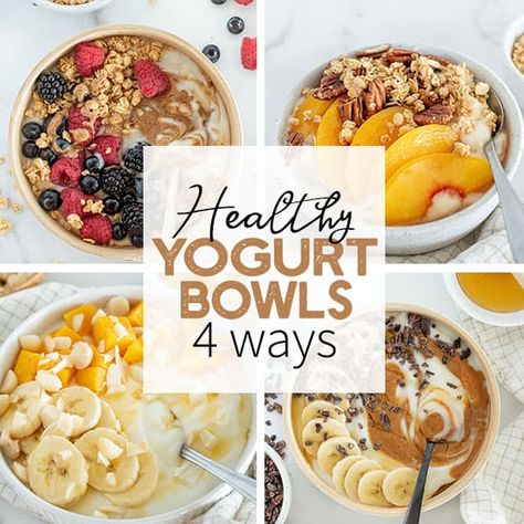 Healthy Yogurt Bowls Easy Yogurt Breakfast Ideas, Things To Add To Yogurt, Chia Seed Yogurt Bowl, Yogurt Toppings Healthy, Yogurt Toppings Ideas, Yougart Parfait Bowl, Protein Yogurt Bowls, Healthy Yogurt Bowls, Yogurt Bowl Ideas