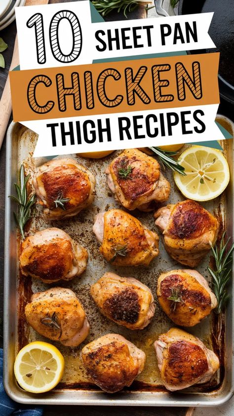 10 Delicious Sheet Pan Chicken Thigh Dinner Recipes for Healthy Family Meals Pan Chicken Thigh Recipes, Chicken Thigh Dinner Recipes, Chicken Thigh Dinner, Easy Sheet Pan Chicken, Chicken Thighs Dinner, Chicken Sheet Pan, Sheet Pan Dinners Chicken, Sheet Pan Chicken, Healthy Family Meals