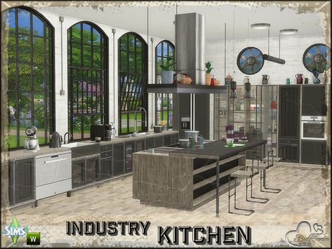 BuffSumm's Industry Kitchen Cooking Island, Sims 4 Kitchen, Sims Community, Electronic Art, Fun Cooking, Kitchen Sets, The Sims Resource, Sims Resource, New Kitchen