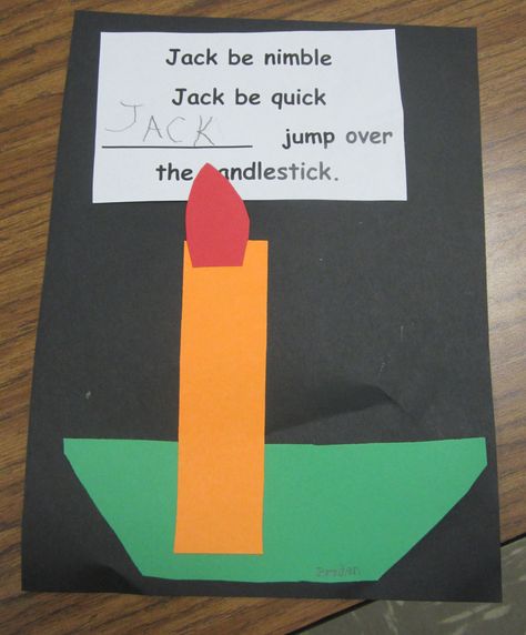 J is for "Jack Be Nimble" Jack Be Nimble Activities Preschool, Preschool Nursery Rhyme Crafts, Jack Be Nimble Craft Preschool, Jack Be Nimble Activities, Nursery Rythmes Crafts For Toddlers, Farm Animals Preschool Crafts, Mother Goose Crafts, Nursery Rhyme Art Projects, Animals Preschool Crafts