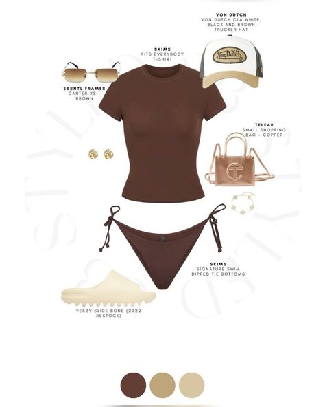 Cruise Outfits Baddie, Tulum Outfits Black Women, Beach Wear Outfits Black Women, Pool Day Outfit Black Woman, Baddie Cruise Outfits, Brown Swimsuit Outfit, Vacation Black Women Outfits, What To Wear Kayaking Outfit, Cute Vacation Outfits Black Women