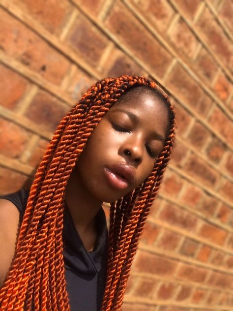 Orange Twist Braids, Orange Braids For Black Women, Burnt Orange Hair Color, Orange Braids, Orange Hair Color Ideas, Burnt Orange Hair, Orange Hair Color, Braiding Hair Colors, Braiding Hairstyles