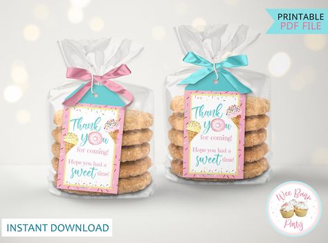 One Birthday, Sweet One Birthday, Gift Bag Tags, Printable Gift Bags, Donut Party Favors, Birthday Donuts, Donut Birthday Parties, Girls Party Favors, Ice Cream Birthday Party