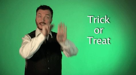 New trending GIF on Giphy Trick Or Treat In Sign Language, Signs Language, Indian Sign Language, Asl Sign Language Words, Learn Asl, Sign Language Chart, Sign Language For Kids, Nyle Dimarco, Sign Language Phrases