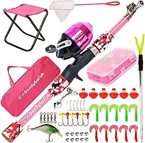 Kids Fishing Pole – Telescopic Rod & Reel Combo with Collapsible Chair, Rod Holder, Tackle Box, Bait Net Small Dock, Fold Out Chair, Collapsible Chair, Telescopic Fishing Rod, Children Activities, Kids Fishing, Catching Fish, Tackle Box, Rod Set