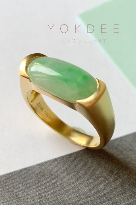 Dee Signature Saddle Loaf Ring. Moss on snow jadeite mount in 18k champagne gold with matte finishing. #yokdee #yokdeejadeite #jade #jadeite #gemstones #customjadering #naturaljadeite #naturaljade #imperialgreenjade #bespokejewellery #customisedjewellery #jadeiteshop #jadeshopsingapore #greenjadering #jadeworkshop #jadeitedesigner #jadering #readytowearjewelry #readytowearcollection #bespokejadering #deesaddleloaf #saddleloafer #modernjadejewelry Jade Ring Design, Modern Jewellery Design, Jewellery Showroom, By Appointment Only, Jewellery Store, Jade Ring, Champagne Gold, Jewelry Stores, Ring Designs