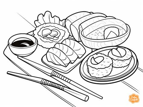 illustration of Sushi spread coloring experience Mandala Turtle, Sushi Design, Coloring Page For Adults, Fantasy Fairy, Adult Coloring Pages, Coloring Pages For Kids, Coloring Page, Color Splash, Free Printable