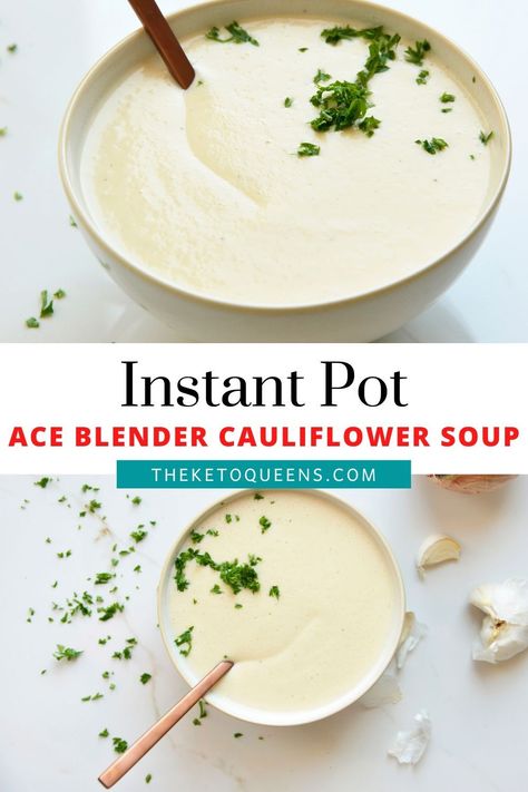 This low carb Instant Pot Ace Blender cauliflower soup basically cooks itself. This soup is made literally with just the push of a button. #ketorecipes #lowcarbrecipes #keto #soup Blender Soup Recipes, Ace Blender Recipes, Keto Cauliflower Soup, Blender Soups, September Recipes, Healthy Blender Recipes, Blender Soup, Keto Meal Planning, Blendtec Blender