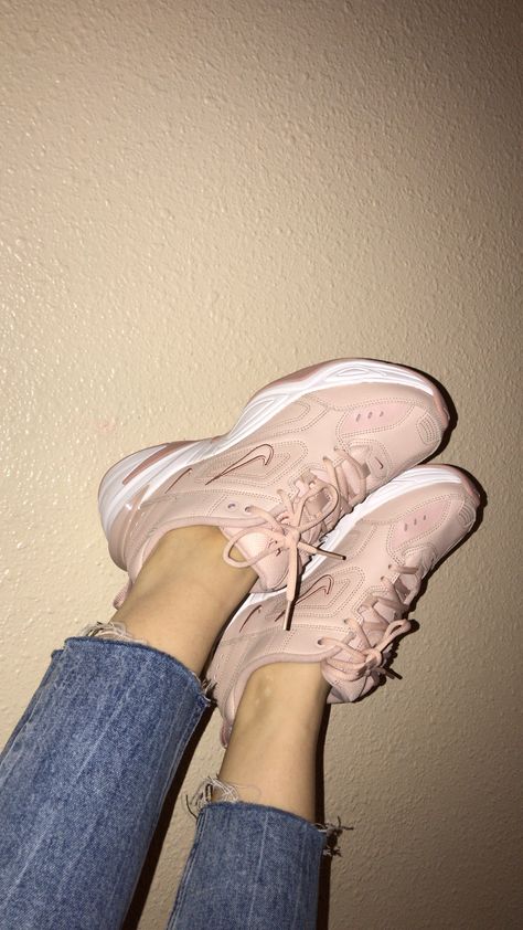 M2k tekno nike hypebae kicks beige pink aesthetic mom jeans Nike Mk2 Tekno Outfit, Beige Pink Aesthetic, Nike M2k Tekno Pink, Pink Jeans Outfit, Pink Shoes Outfit, Aesthetic Mom, Tekno Nike, Nude Sneakers, Exercise Outfits