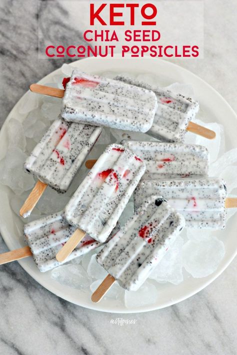 Coconut Milk Popsicles, Milk Popsicles, Chia Seed Coconut Milk, Coconut Popsicles, Chia Recipe, Chia Seed Recipes, Low Carb Treats, Cold Treats, Low Carbs