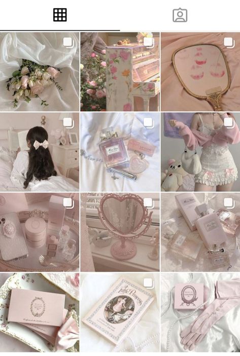 Coquette Aestethic Icons, Pink Ig Feed, Coquette Instagram Feed, Account Layout, Pink Instagram Feed, Coquette Instagram, Aesthetic Instagram Accounts, Ig Feed Ideas, Instagram Feed Layout