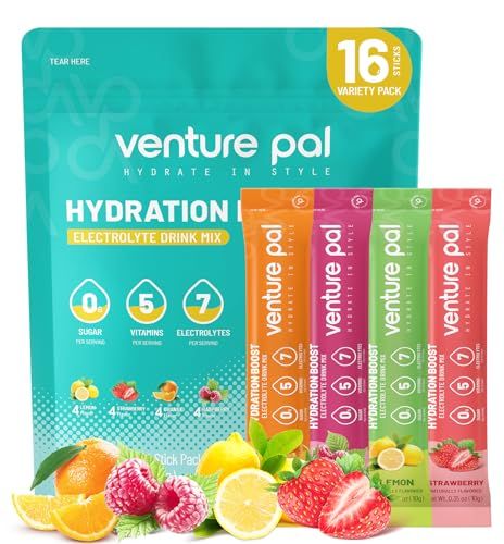 Venture Pal Sugar Free Electrolyte Powder Packets - Liquid Daily IV Drink Mix for Rapid Hydration & Party Recovery | 5 Vitamins & 7 Electrolytes| Keto Friendly | Non-GMO | Certified Vegan | 16 Sticks Liquid Iv, Electrolyte Powder, Dysautonomia Pots, Electrolyte Drink, Taste Made, Essential Vitamins, Diet Supplements, Sports Nutrition, Soy Free