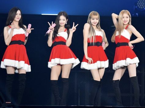 BlackPink performing at a concert on Christmas day....isn't it just too cute to see them in the Santa dresses!😘😘 Blackpink Pp, Kpop Nails, Pin Search, Blackpink Wallpaper, Blackpink Members, Pink Kpop, Blackpink Funny, Body Picture, Black Pink Dance Practice