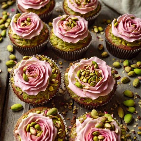 Rose Water Cupcakes, Rose Pistachio, Pistachio Rose, Pistachio Cupcakes, Healthy Fruit Desserts, Breakfast Cocktails, Cupcakes Recipes, Alfredo Sauce Recipe, Food Substitutions