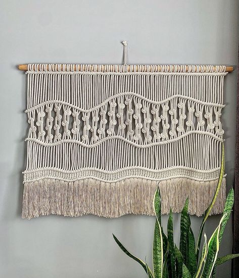 Add a touch of magic to your space with this beautiful macrame art piece. I crafted this macrame wall hanging with the complexity, detailed, and texture that will spark attention in any room. With this unique Macrame Wall Hanging bohemian style, you can add a nice difference to your home. Especially hanging this piece above your headboard, living room walls, balcony, farm houses etc. Contact us to order your exclusive copy! Hanging Boho Decor, Macrame Headboard, Headboard Decor, Macrame Wall Hanging Patterns, Wall Hanging Boho, Geometric Wall Decor, Large Macrame Wall Hanging, Large Macrame, Macrame Wall Art