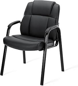 DUMOS Leather Waiting Room Chairs with Padded Arms - Executive Office Reception Guest Chair No Wheels for Conference Room Lobby Side, Black Office Guest Chairs, Reception Chairs, Office Waiting Rooms, Conference Room Chairs, Waiting Room Chairs, Chair Metal, Black Office Chair, Reception Chair, Leather Office