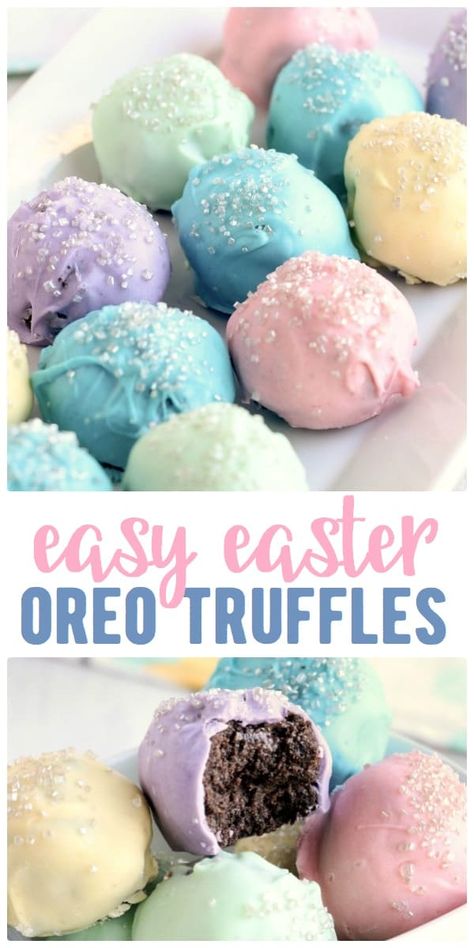 Pastel Easter Easy Oreo Truffles -- a recipe with just 3 simple steps and the easiest ingredients! Perfect for any holiday. #Easter #Oreos #Truffle #Chocolate #EasyDesserts Easter Oreo, Easy Oreo Truffles, Easter Oreos, Easter Candy Recipes, Easter Sweet Treats, Easter Deserts, Truffle Chocolate, Oreo Truffle, Easter Party Food