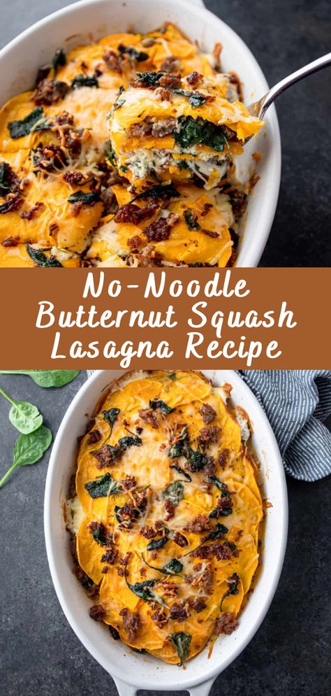 No-Noodle Butternut Squash Lasagna Recipe - Cheff Recipes No Noodle Butternut Squash Lasagna, Lasagna Noodle Substitute, Pasta Free Lasagna, Butternut Squash Lasagna Noodleless, Alternative To Lasagna Noodles, Butternut Squash Lasagna Recipe No Pasta, Butternut Squash Noodle Recipes, No Pasta Butternut Squash Lasagna, Butternut Squash Lasagne