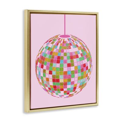 Our stretched canvas, floating framed, framed giclée and wall plaques are created with only the highest standards. We print with high quality inks. The art comes ready to hang with no installation required. Overall Size: 21" H x 17" W, Frame Color: Gold | Dakota Fields Bold Patterned Disco Ball Framed Floater Canvas Wall Art by Daphne Polselli Canvas in Gold | 21" H x 17" W | Wayfair | Home Decor Disco Ball Canvas, Dorm Canvas Art, Dorm Canvas, Dreamy Room, Canvas Home, Disco Ball, Giclee Art, Wall Plaques, Floating Frame