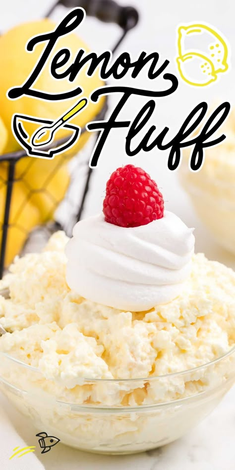 Sweet and citrusy, this lemon fluff salad is a bright and fun dessert salad that is always a hit when served at potlucks and on special occasions. Health Conscious Desserts, Sun In A Tub Recipe, Lemon Fluff Dessert, Lemon Fluff, Fluff Salad Recipes, Cool Whip Desserts, Fluff Salad, Jello Dessert Recipes, Lemon Salad