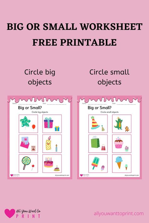 Find Big or Small Objects – Birthday Party Theme Big Or Small Worksheet, Big Objects, Worksheet For Preschool, Printable Circles, Homeschool Kids, Small Objects, Birthday Party Themes, Free Printables, Kindergarten