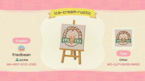 Acnh Ice Cream, Ice Cream Signs, Ice Cream Sign, Animal Crossing Guide, Ice Cream Design, Icecream Bar, Animal Crossing Qr, Sign Design, Custom Sign