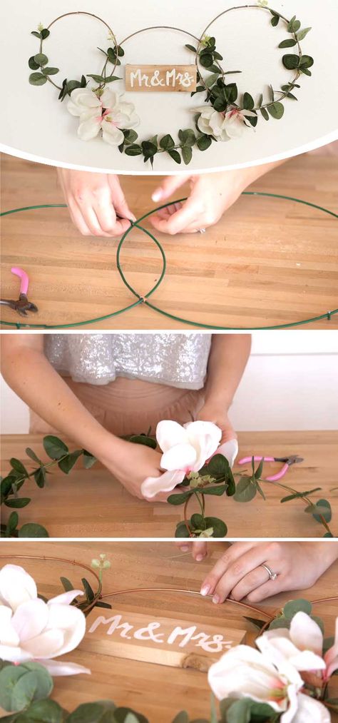 Floral Ring Backdrop #dollarstorecrafts #budgetweddingdecorations #floralhoopwreath Diy Floral Wreath, Rustic Wedding Decorations, Boda Diy, Wedding Decorations On A Budget, Floral Wedding Decorations, Affordable Wedding, Spring Diy, Cheap Wedding, Dollar Store Diy