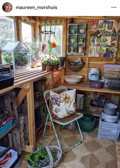 Tiny Potting Shed, Winter Allotment, Potting Shed Organization, Small She Shed Interiors, She Shed Exterior Ideas, Fae Cottage, Potting Shed Interior Ideas, Small She Shed, Potting Sheds Exterior