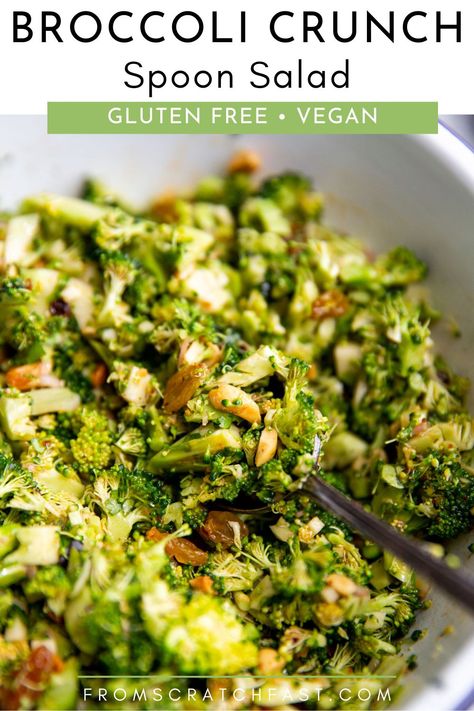 With chopped peanuts, golden raisins, cilantro, and a warm garlic-ginger chili crisp dressing, this broccoli crunch salad is spicy, sweet, savory, and totally addicting. Broccoli Crunch Salad, Crunchy Broccoli Salad, Roasted Cabbage Wedges, Chili Crunch, Roasted Cauliflower Salad, Crunch Salad, Chili Crisp, Different Salads, Spicy Salad