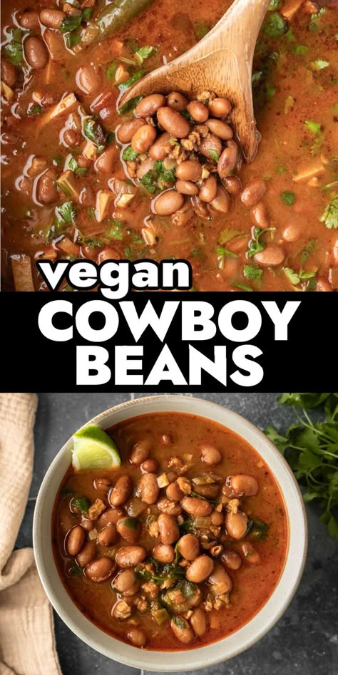 Vegetarian Charro Beans, Southern Pinto Beans Recipe, Wfpb Soup, Vegan Meat Alternatives, Vegan Bean Recipes, Dry Beans Recipe, Best Vegan Chili, Charro Beans, Bacon Hot Dogs