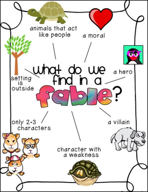 Fables anchor chart Fables Anchor Chart, Teaching Fables, Fables Activities, Ela Anchor Charts, Traditional Literature, Reading Anchor Charts, Third Grade Reading, 4th Grade Reading, 3rd Grade Reading