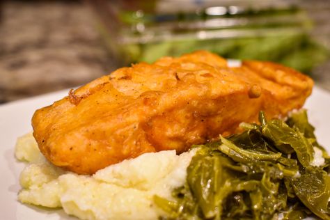 Deep Fried Salmon - My Fork In The Road Deep Fried Salmon Recipes, Deep Fried Salmon, Pescatarian Dishes, Fried Salmon Recipes, Grits And Greens, Salmon Recipe Pan, Fish Cooking, Fish Meals, Lent Recipes