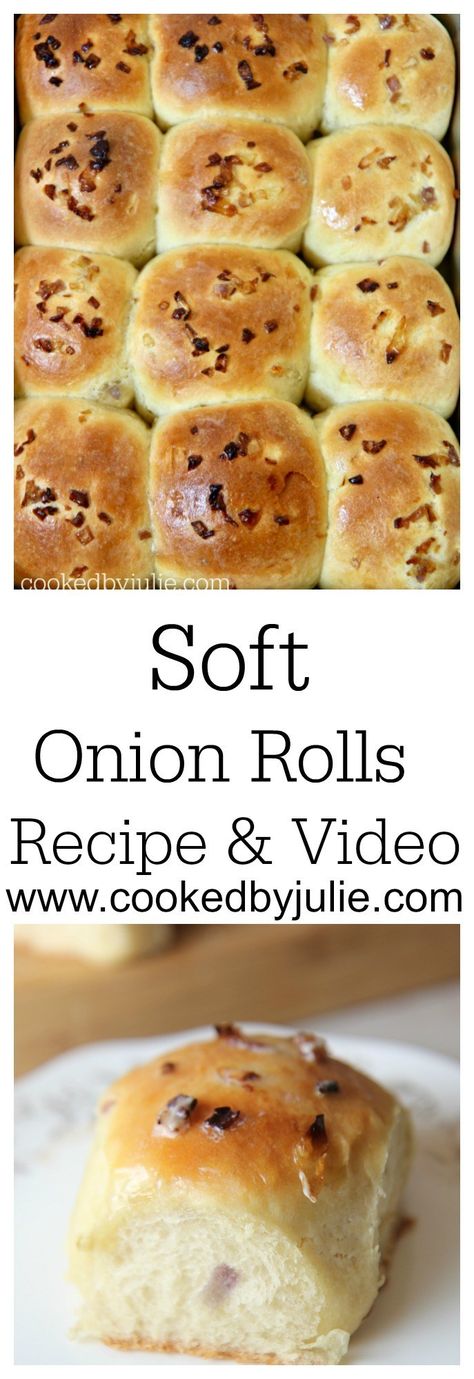 Soft Onion Roll Recipe (Video Included) - Cooked by Julie Onion Buns, Ham And Cheese Sliders, Onion Rolls, Cheese Sliders, Homemade Dinner Rolls, Dinner Rolls Recipe, Bread Bun, Roll Recipe, Bread Machine Recipes