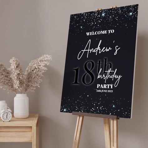 Black And White Birthday Party Decor, Black Tie 60th Birthday, All Black 18th Birthday Party, 21st Theme Ideas, Black And Silver Themed Party, Black Theme Party Decorations, Black And Silver Themed Birthday Party, Black Theme Birthday Decoration, Black And White Birthday Theme Decoration