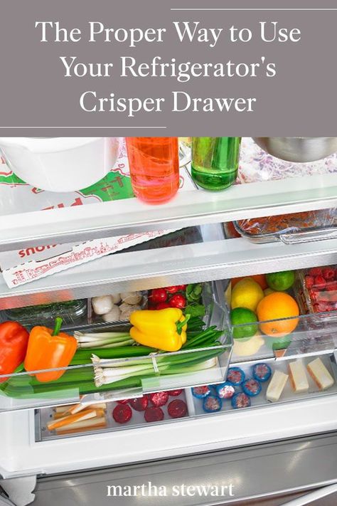 After consulting kitchen experts, we set the record straight on how to get the most out of the crisper drawers in the refrigerator and what exactly a crisper draw does for your food. #foodhacks #marthastewart #recipehacks #lifehacks #kitchenhacks Crisper Drawer Settings, Crisper Drawer Organization, Refrigerator Drawer Organization, Shredded Cheese Storage In Fridge, Fridge Drawer Organization, Healthy Refrigerator, Refrigerator Organization Ideas, Organization Refrigerator, Storing Produce