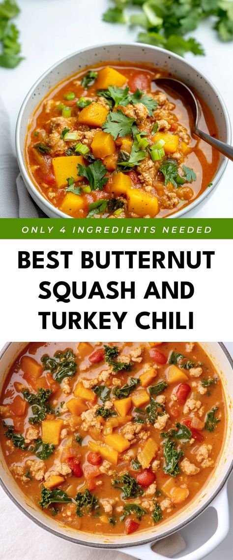 Image for Best Butternut Squash and Turkey Chili Chili With Squash, Butternut Squash Chicken Chili, Butternut Squash Turkey Chili, Turkey Butternut Squash Chili, Butternut Squash Crockpot, Quick Butternut Squash, Turkey Butternut Squash, White Bean Turkey Chili, Pulled Pork Chili